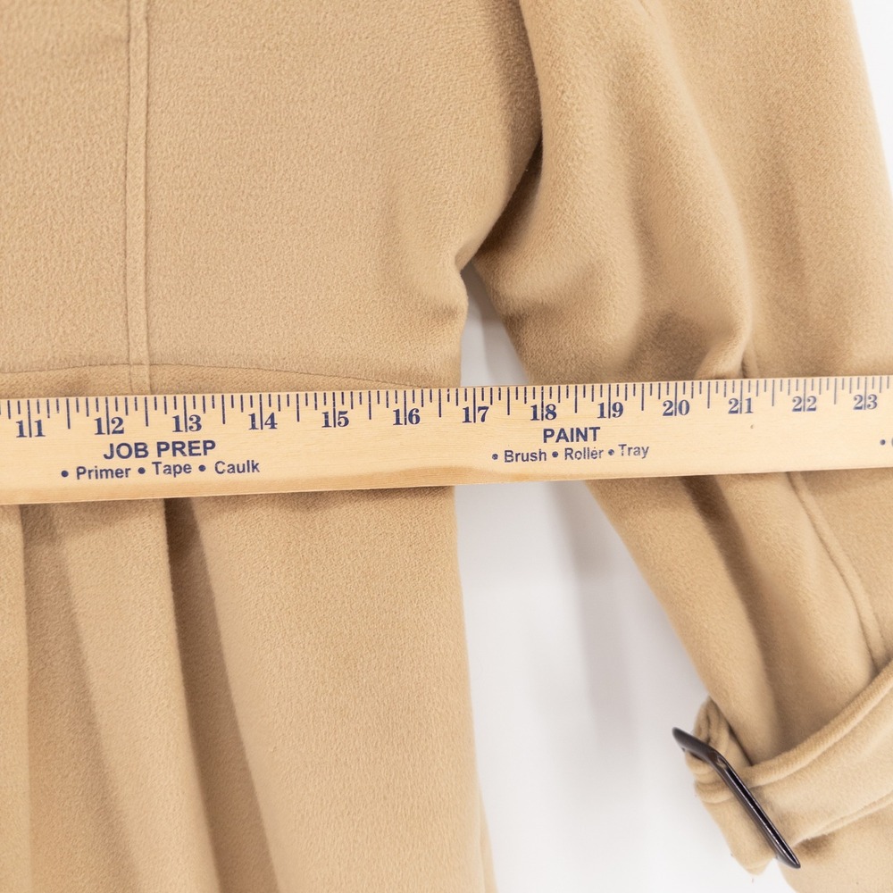 Burberry Women's XL Double Breasted Coat Camel Tan Pleated Designer Trench Wool - Picture 12 of 13
